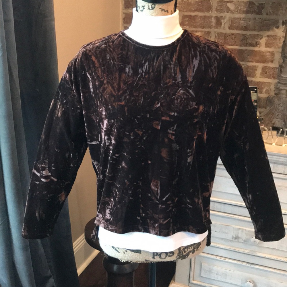 Brown Crushed Velvet Hi-Lo Long Sleeve Top NWT
